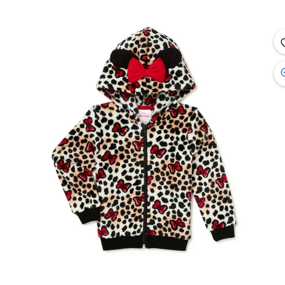 Minnie Mouse Toddler Girls Leopard Fleece Hooded Jacket, Size 3T